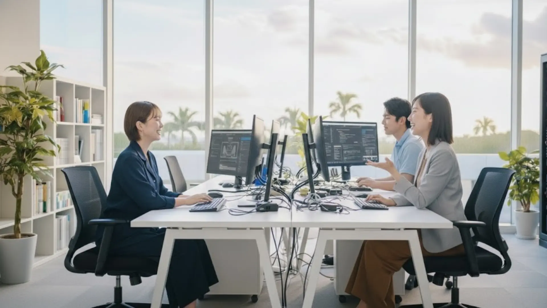 ノーコードツールCELFによる業務改善の打ち合わせシーン。派手なシステムよりも、現場で使い続けられる実用的な仕組みを追求。